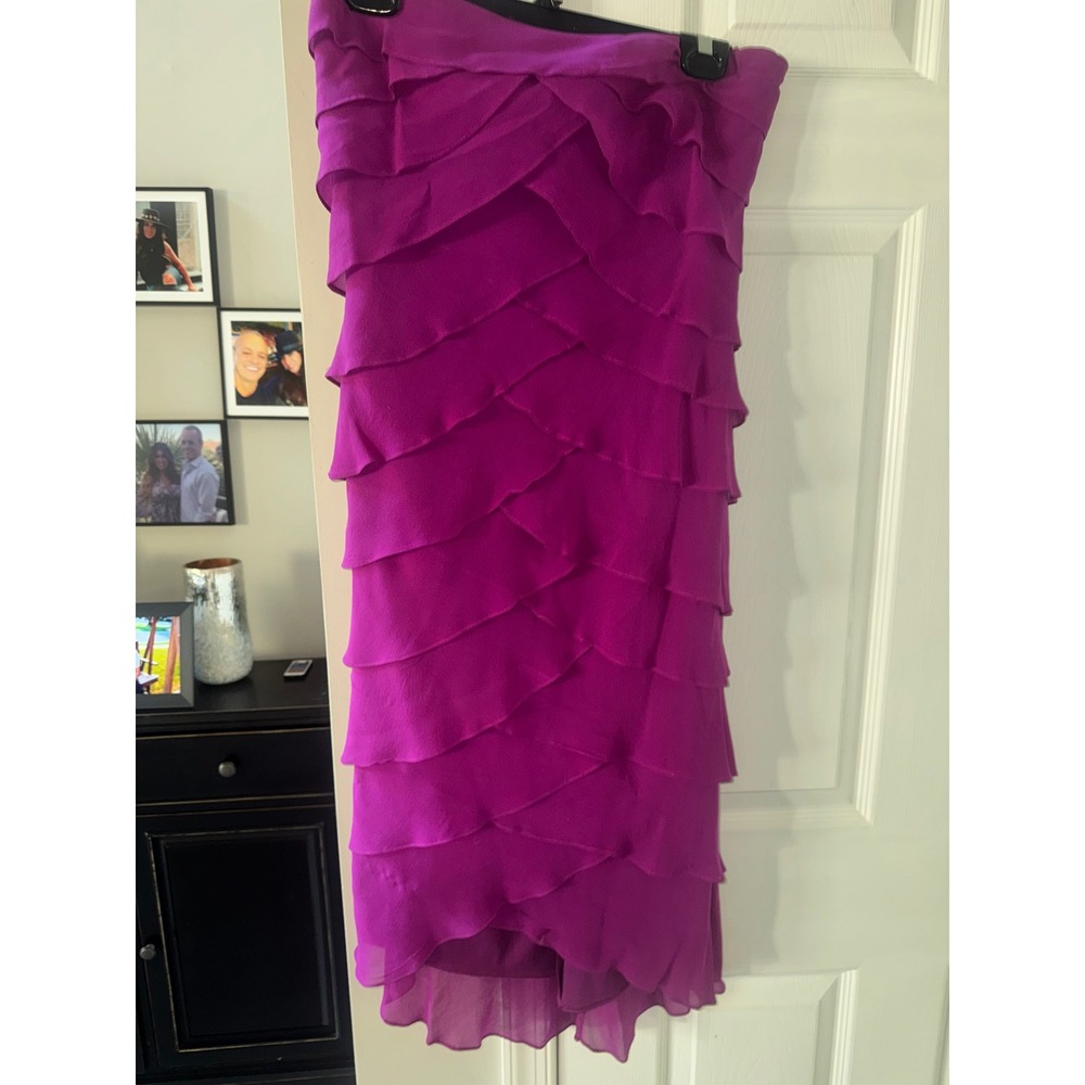 Tadashi Shoji Magenta Purple 100% Silk Tiered Ruffle Gown Dress EI8480S Size 10 - Picture 3 of 7